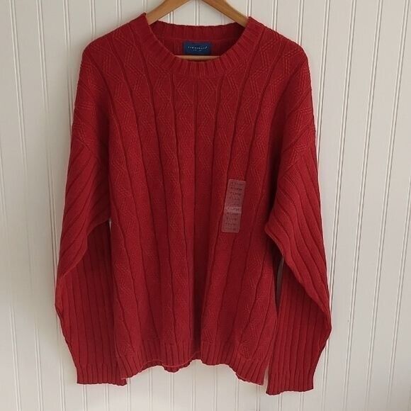 NWT Towncraft Men's XL Red Crewneck Sweater Holiday Christmas Dad Classic Church - Picture 1 of 8